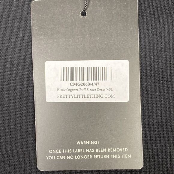 Pretty Little Thing Mini Dress Women Sz M/L Black Sheer Puff Sleeve Elegant Chic - Picture 16 of 16